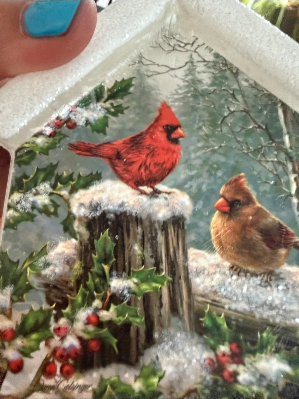 White Cardinal Birdhouse Holiday Ornament Stony Creek